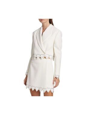 Mach & Mach Crystal Hearts Cropped Ivory Wool Blazer Size 8-10 (40)